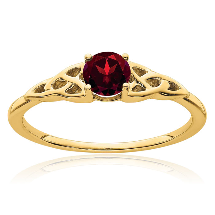 10K Solid Yellow Gold Red Garnet Heart Irish Claddagh Celtic Love Knot Ring Gemstone Band January Birthstone Jewelry