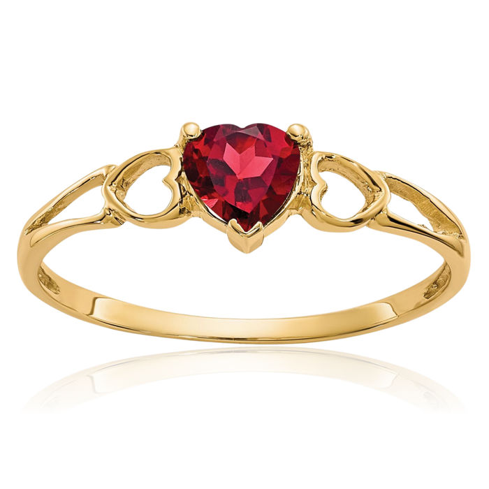 10K Solid Yellow Gold Red Garnet Heart Ring Gemstone Love Band January Birthstone Jewelry