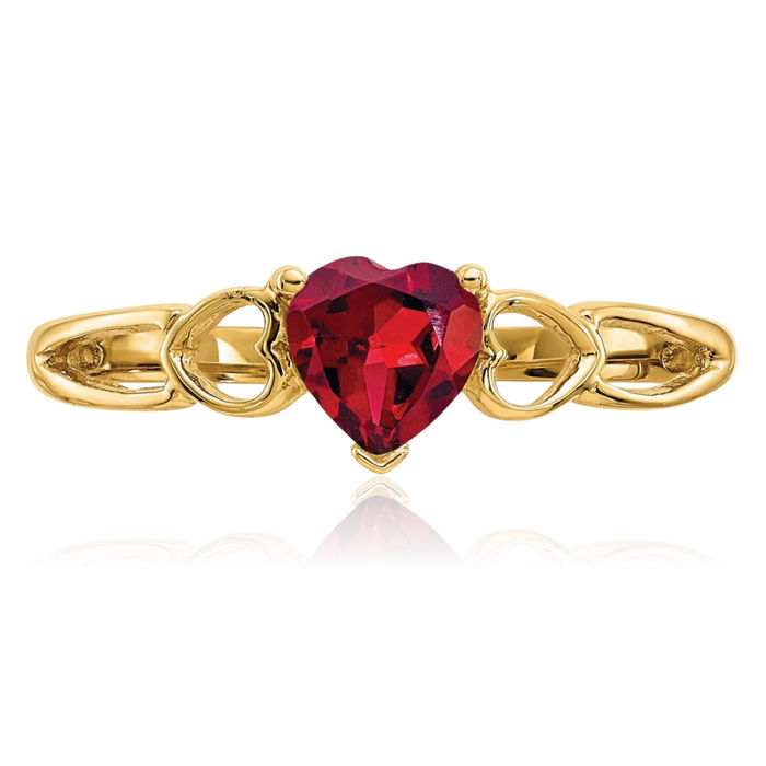 10K Solid Yellow Gold Red Garnet Heart Ring Gemstone Love Band January Birthstone Jewelry