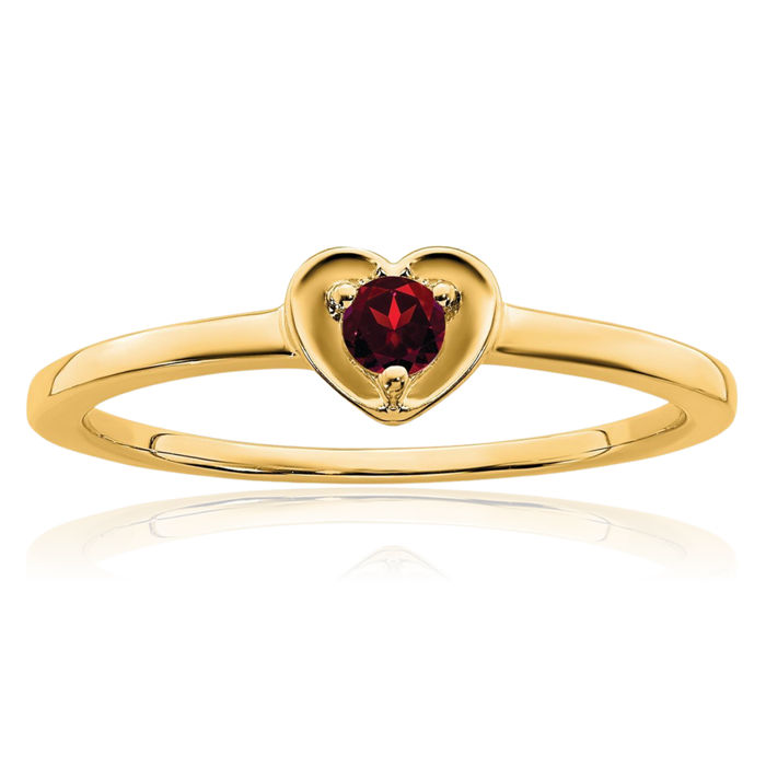 10K Solid Yellow Gold Red Garnet Heart Ring Love Band January Birthstone Jewelry