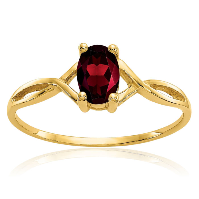 10K Solid Yellow Gold Red Garnet Ring Gemstone Band January Birthstone Jewelry