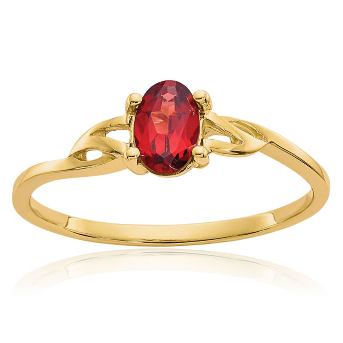 10K Solid Yellow Gold Red Garnet Ring Gemstone Band January Birthstone Jewelry