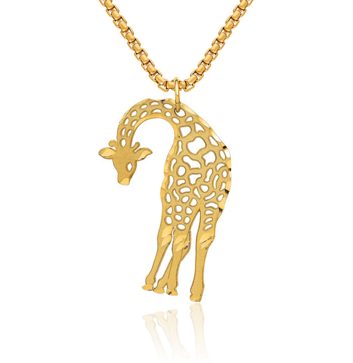 10K Solid Yellow Gold Giraffe Necklace Chain Pendant Charm