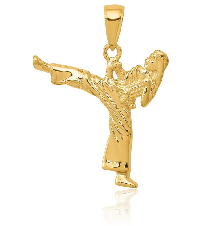 10K Solid Yellow Gold Girl Karate Necklace Boxing Charm Sports Pendant