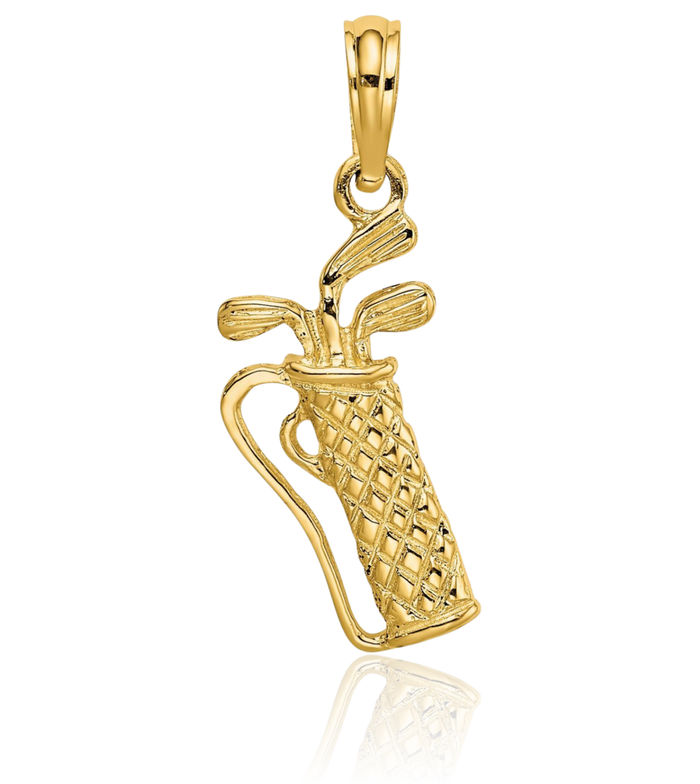 10K Solid Yellow Gold Golf Bag Clubs Necklace Charm Sports Pendant