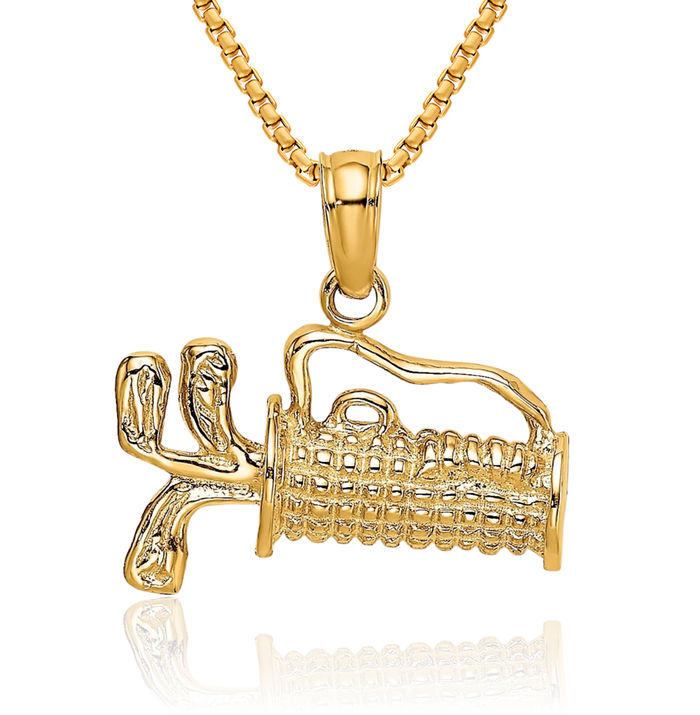 10K Solid Yellow Gold Golf Bag Necklace Charm Sports Pendant