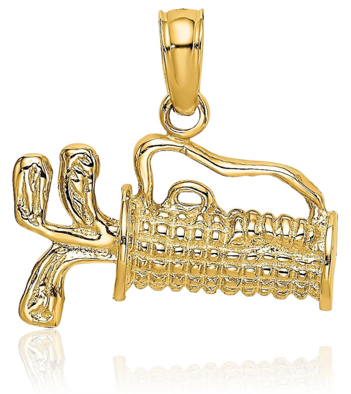 10K Solid Yellow Gold Golf Bag Necklace Charm Sports Pendant