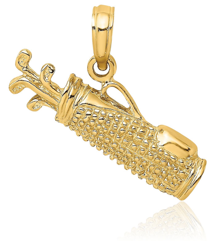 10K Solid Yellow Gold Golf Bag Necklace Charm Sports Pendant