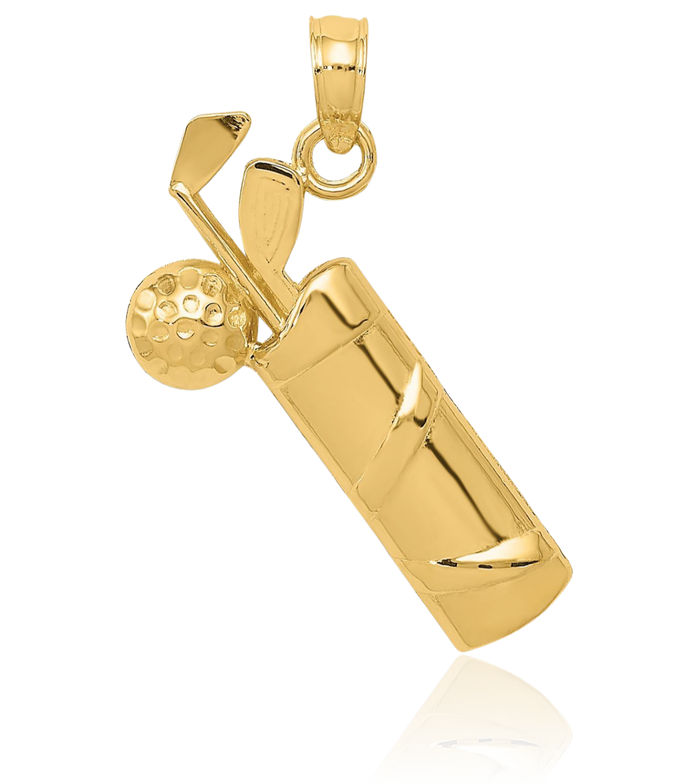 10K Solid Yellow Gold Golf Bag Necklace Charm Sports Pendant