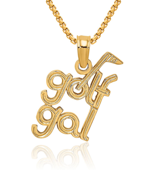 10K Solid Yellow Gold Golf Gal Necklace Charm Sports Pendant