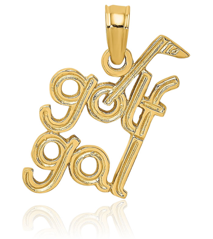 10K Solid Yellow Gold Golf Gal Necklace Charm Sports Pendant