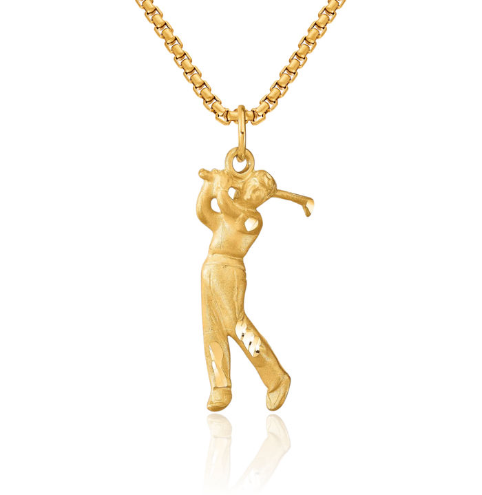 10K Solid Yellow Gold Golf Necklace Charm Sports Pendant