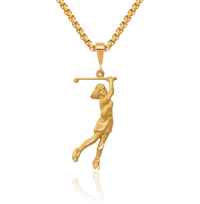 10K Solid Yellow Gold Golf Necklace Charm Sports Pendant