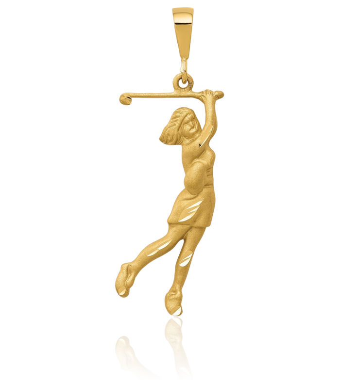 10K Solid Yellow Gold Golf Necklace Charm Sports Pendant