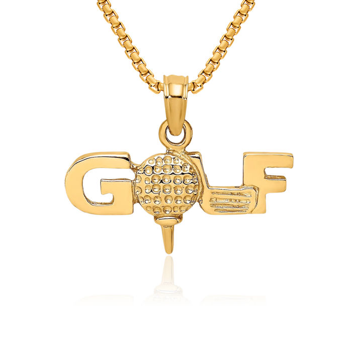 10K Solid Yellow Gold Golf Necklace Charm Sports Pendant