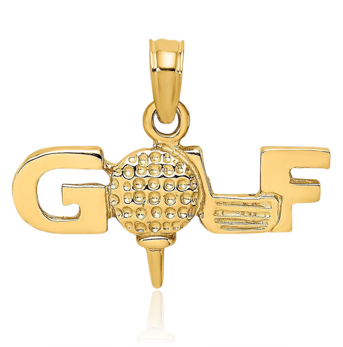 10K Solid Yellow Gold Golf Necklace Charm Sports Pendant