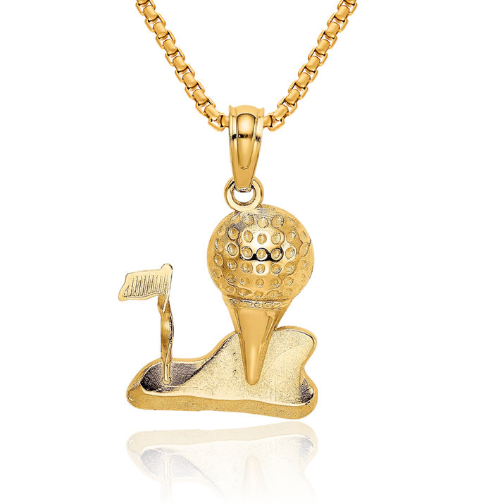 10K Solid Yellow Gold Golf Necklace Charm Sports Pendant