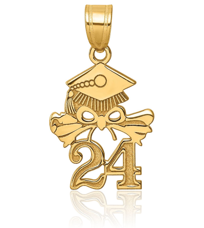 10K Solid Yellow Gold Graduation Cap Diploma 2024 Necklace Chain Pendant Charm