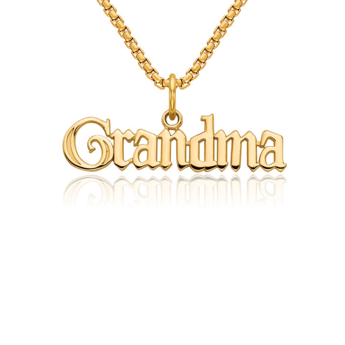 10K Solid Yellow Gold Grandma Necklace Nana Charm Grandmother Pendant