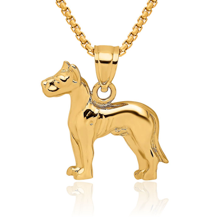 10K Solid Yellow Gold Great Dane Dog Necklace Chain Pendant Charm