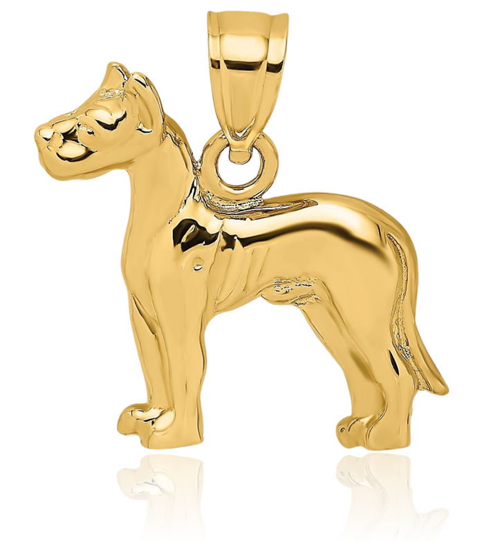 10K Solid Yellow Gold Great Dane Dog Necklace Chain Pendant Charm