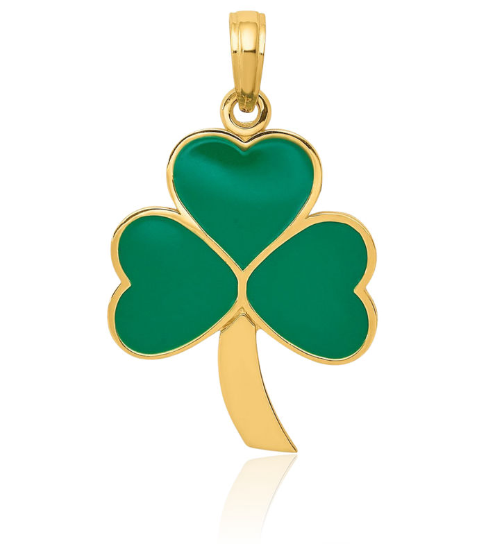 10K Solid Yellow Gold Green Lucky Clover Leaf Shamrock Flower Necklace Chain Pendant Charm