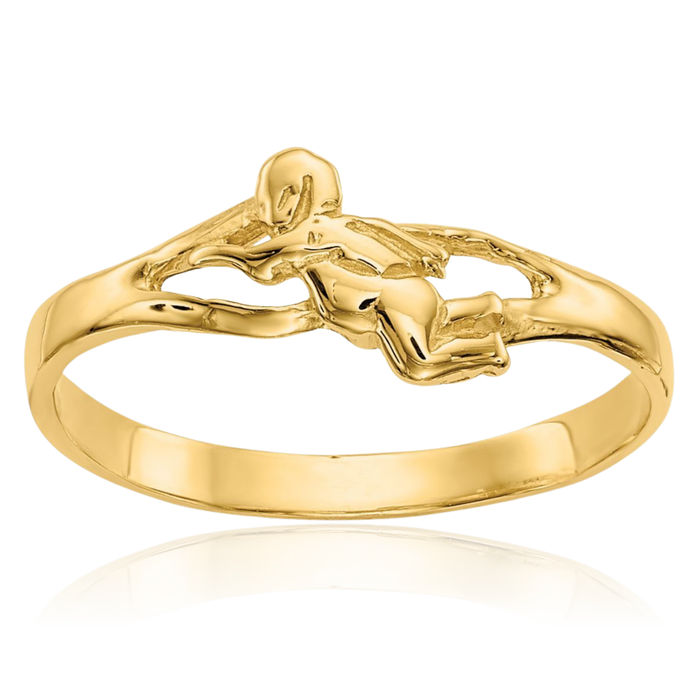 10K Solid Yellow Gold Guardian Angel Wings Ring