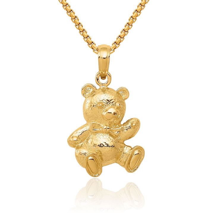 10K Solid Yellow Gold Gummy Teddy Bear Necklace Chain Pendant Charm