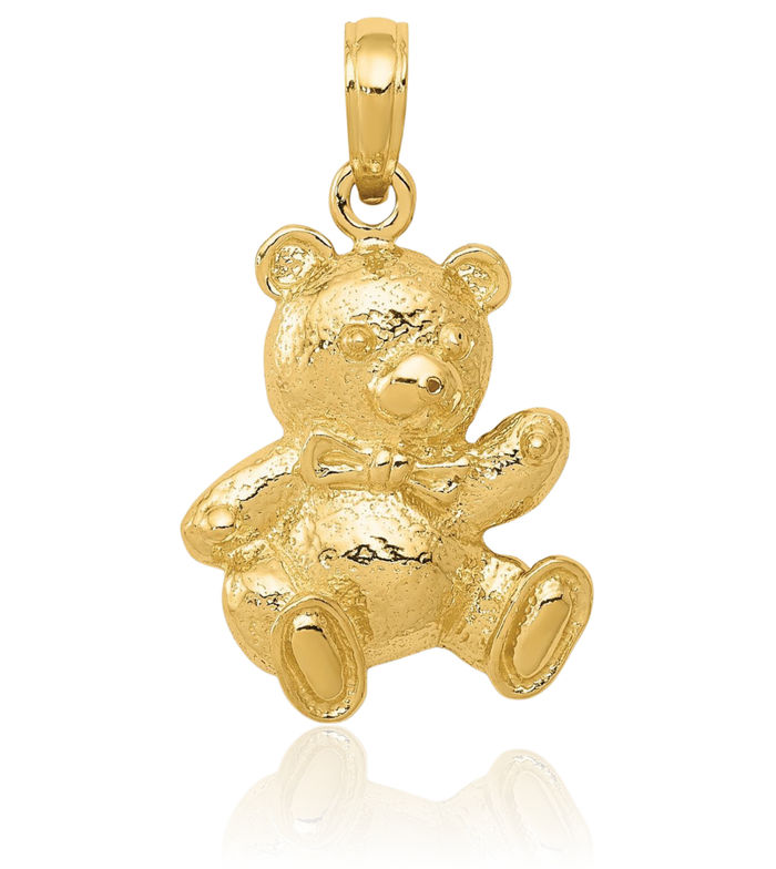 10K Solid Yellow Gold Gummy Teddy Bear Necklace Chain Pendant Charm