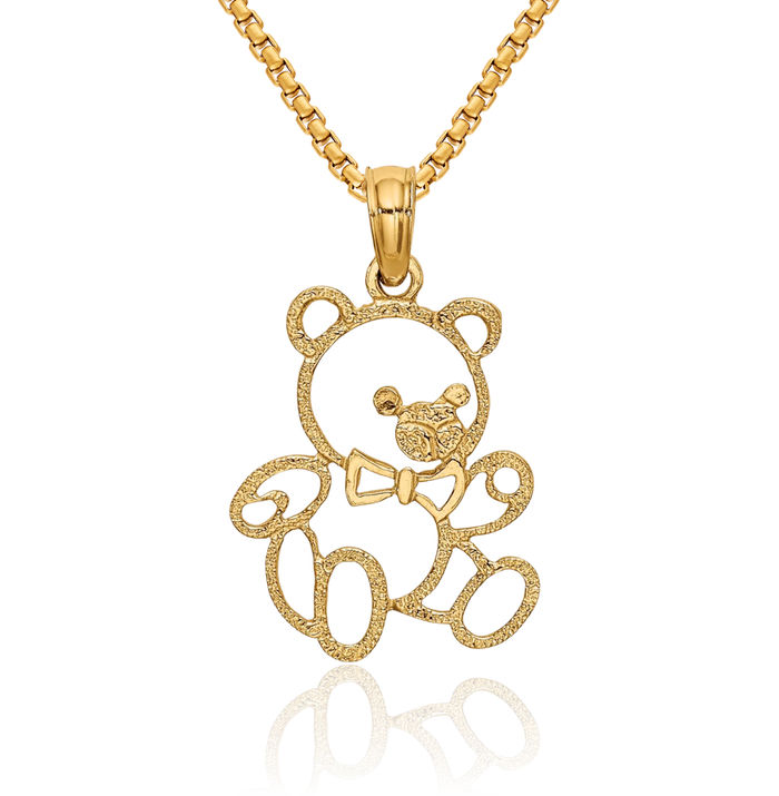 10K Solid Yellow Gold Gummy Teddy Bear Necklace Chain Pendant Charm