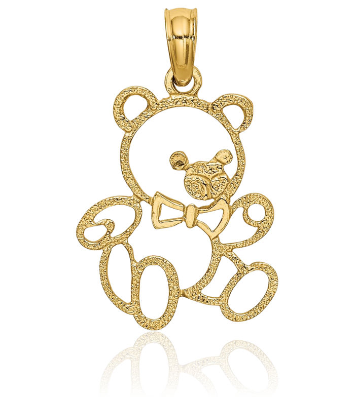 10K Solid Yellow Gold Gummy Teddy Bear Necklace Chain Pendant Charm