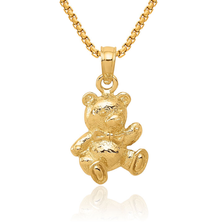 10K Solid Yellow Gold Gummy Teddy Bear Necklace Chain Pendant Charm