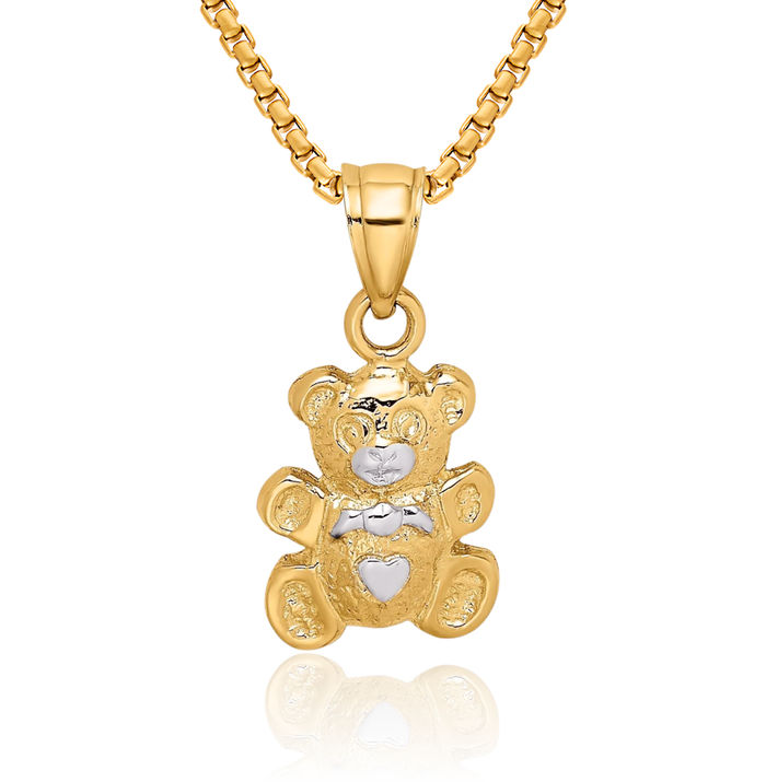 10K Solid Yellow Gold Gummy Teddy Bear Necklace Chain Pendant Charm