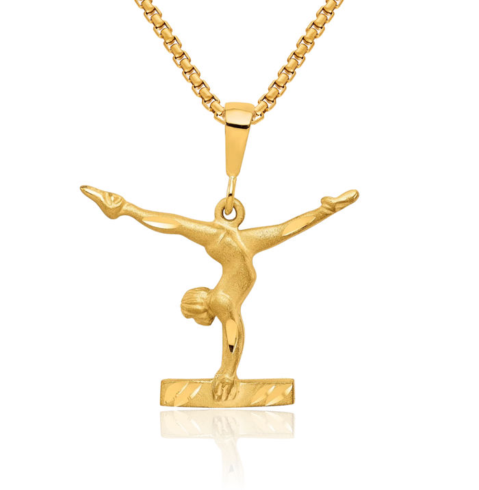 10K Solid Yellow Gold Gymnast Necklace Gymnastics Charm Sports Pendant