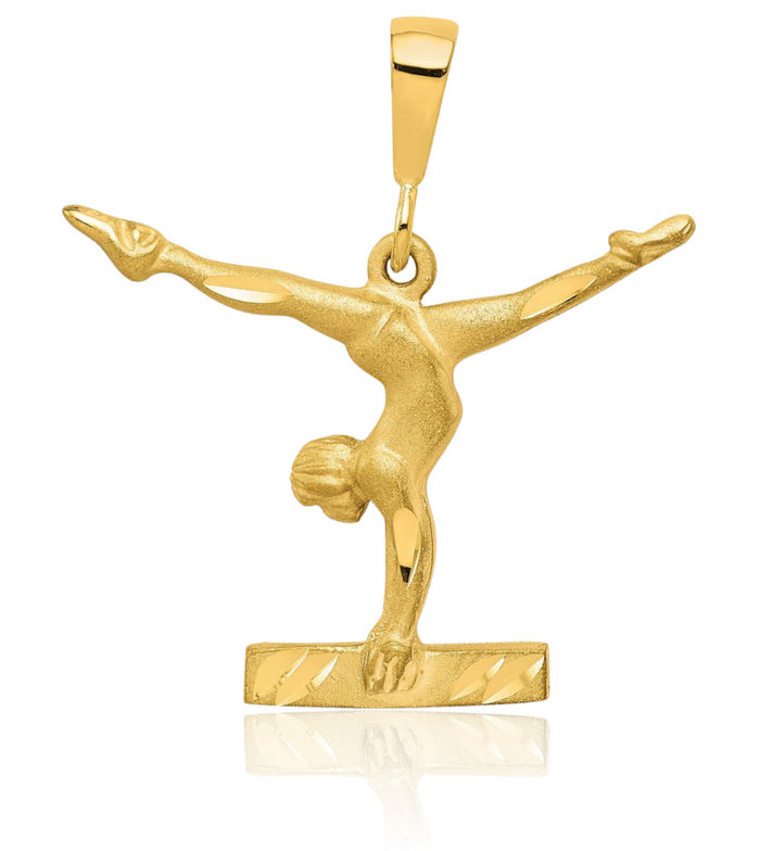 10K Solid Yellow Gold Gymnast Necklace Gymnastics Charm Sports Pendant