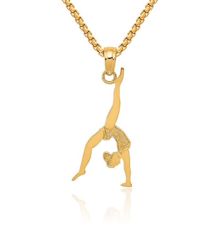 10K Solid Yellow Gold Gymnast Necklace Gymnastics Charm Sports Pendant