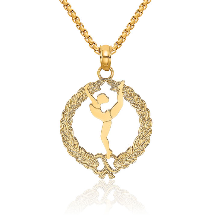 10K Solid Yellow Gold Gymnast Necklace Gymnastics Charm Sports Pendant