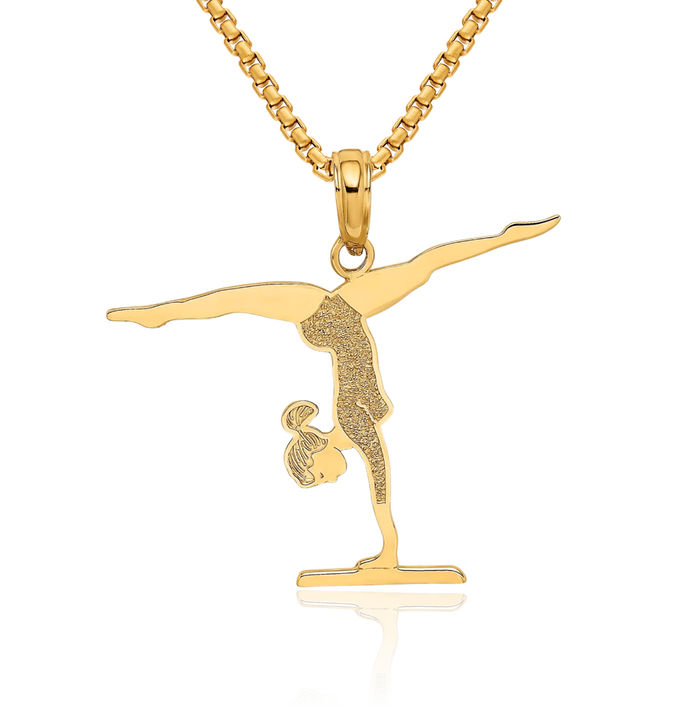 10K Solid Yellow Gold Gymnastics Floor Necklace Charm Sports Pendant