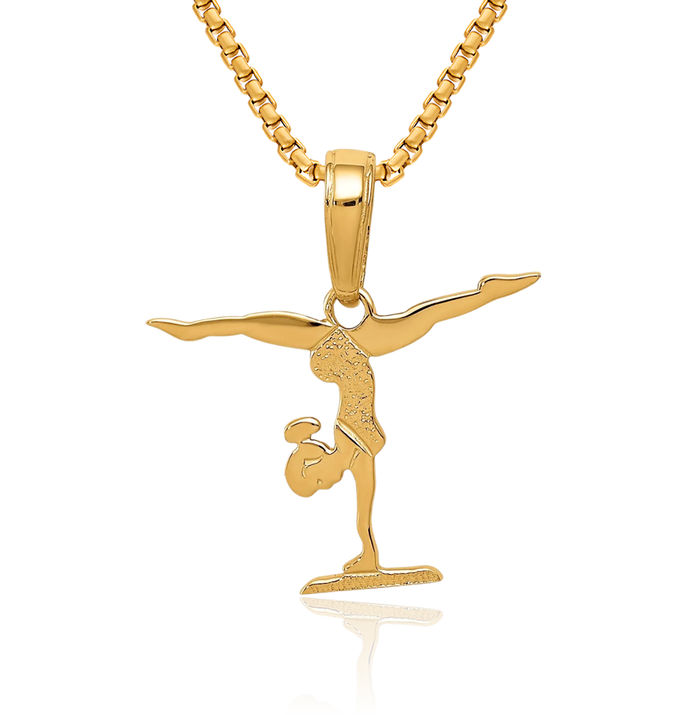 10K Solid Yellow Gold Gymnastics Necklace Charm Sports Pendant