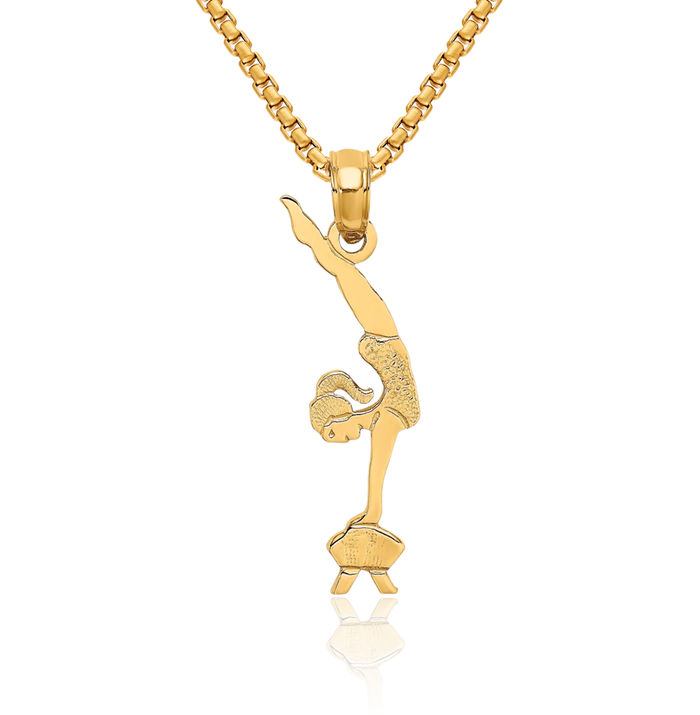 10K Solid Yellow Gold Gymnastics Necklace Charm Sports Pendant