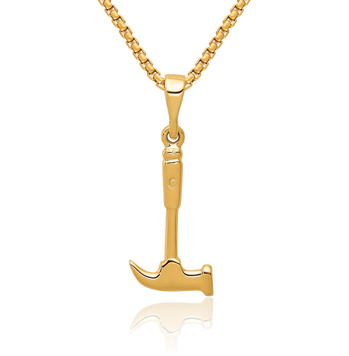 10K Solid Yellow Gold Hammer Necklace Mechanic Chain Pendant Charm