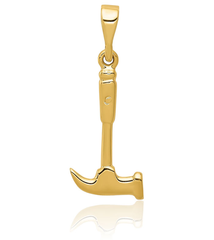 10K Solid Yellow Gold Hammer Necklace Mechanic Chain Pendant Charm