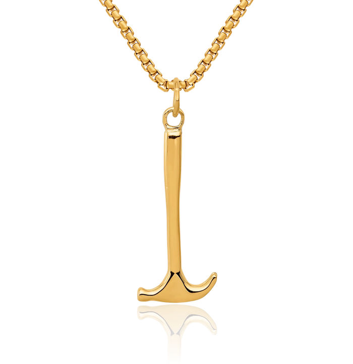 10K Solid Yellow Gold Hammer Necklace Mechanic Chain Pendant Charm