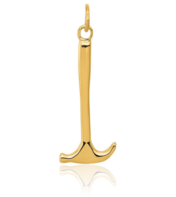 10K Solid Yellow Gold Hammer Necklace Mechanic Chain Pendant Charm