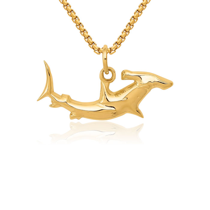 10K Solid Yellow Gold Hammerhead Shark Necklace Chain Pendant Charm