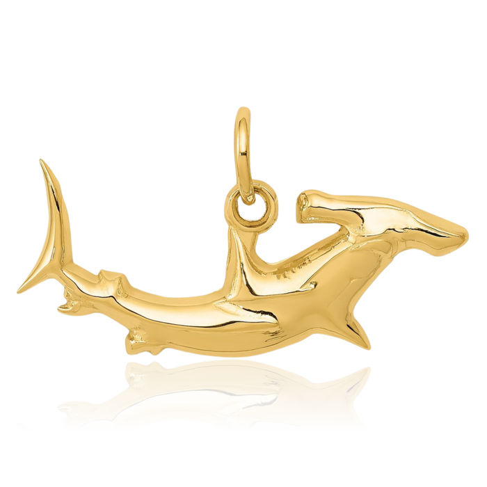 10K Solid Yellow Gold Hammerhead Shark Necklace Chain Pendant Charm