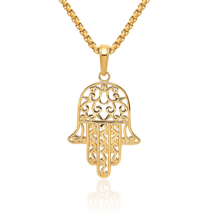 10K Solid Yellow Gold Hamsa Hand of Fatima Good Luck Evil Eye Protection Necklace Judaica Religious Chain Pendant Israel Charm