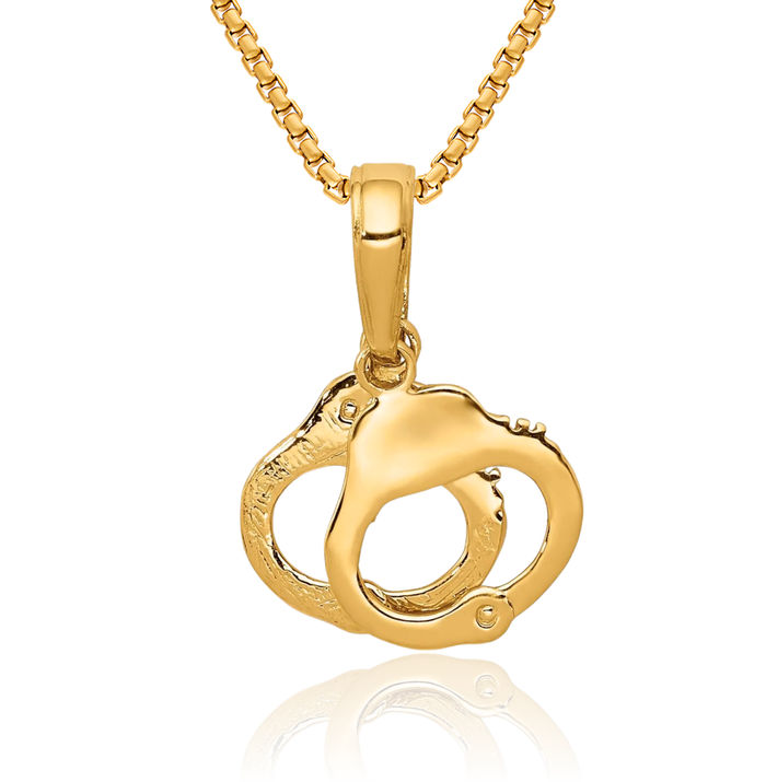 10K Solid Yellow Gold Handcuffs Necklace Chain Pendant Charm