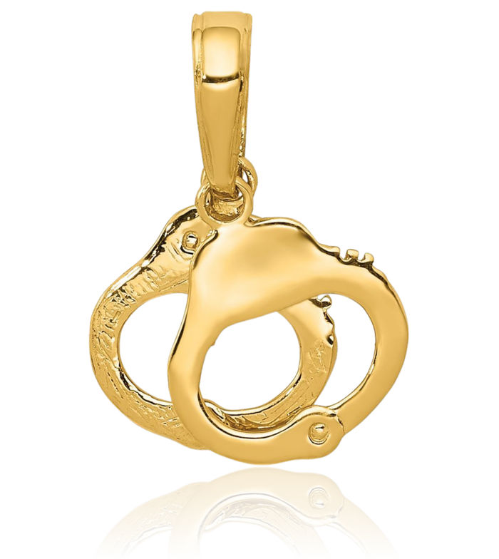 10K Solid Yellow Gold Handcuffs Necklace Chain Pendant Charm