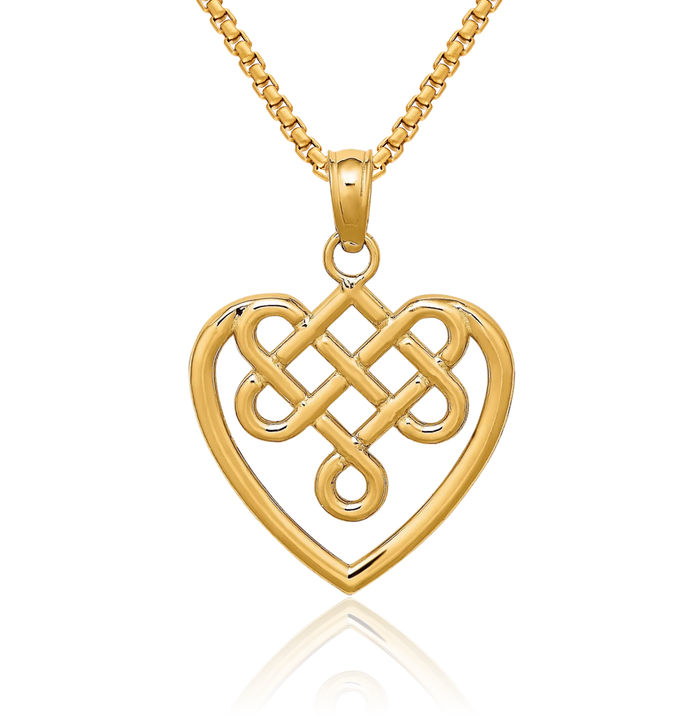 10K Solid Yellow Gold Heart Irish Claddagh Celtic Knot Necklace Love Pendant Charm Jewelry